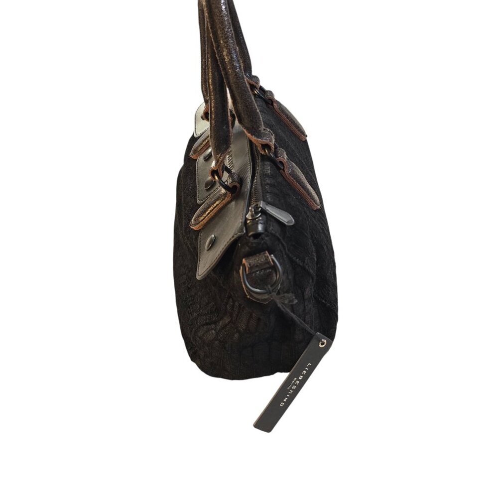 Liebeskind Berlin Women's Black Distressed Fabric & Leather XLiselotte Handbag - Picture 2 of 8
